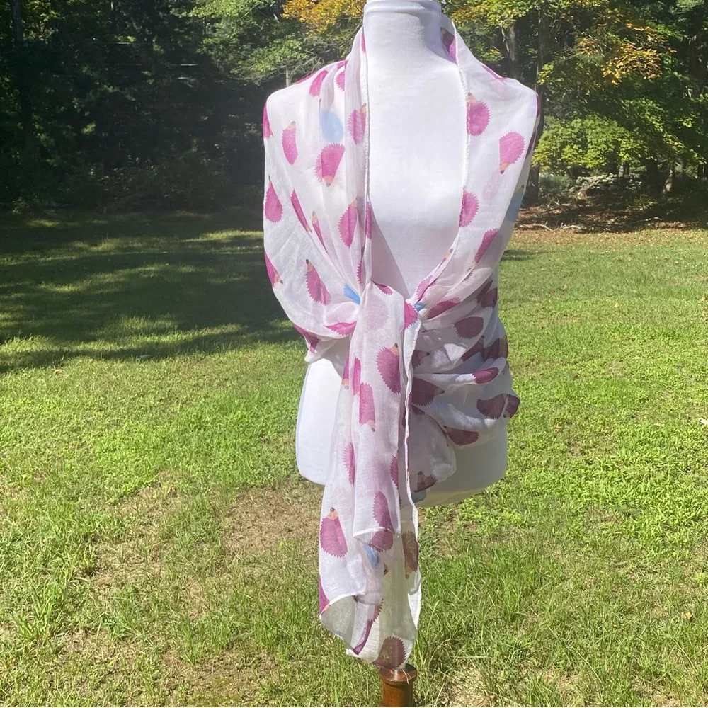 WOMENS NEW SCARF WRAP PASHMINA WHITE PURPLE BLUE HEDGEHOG PRINT LARGE RECTANGLE